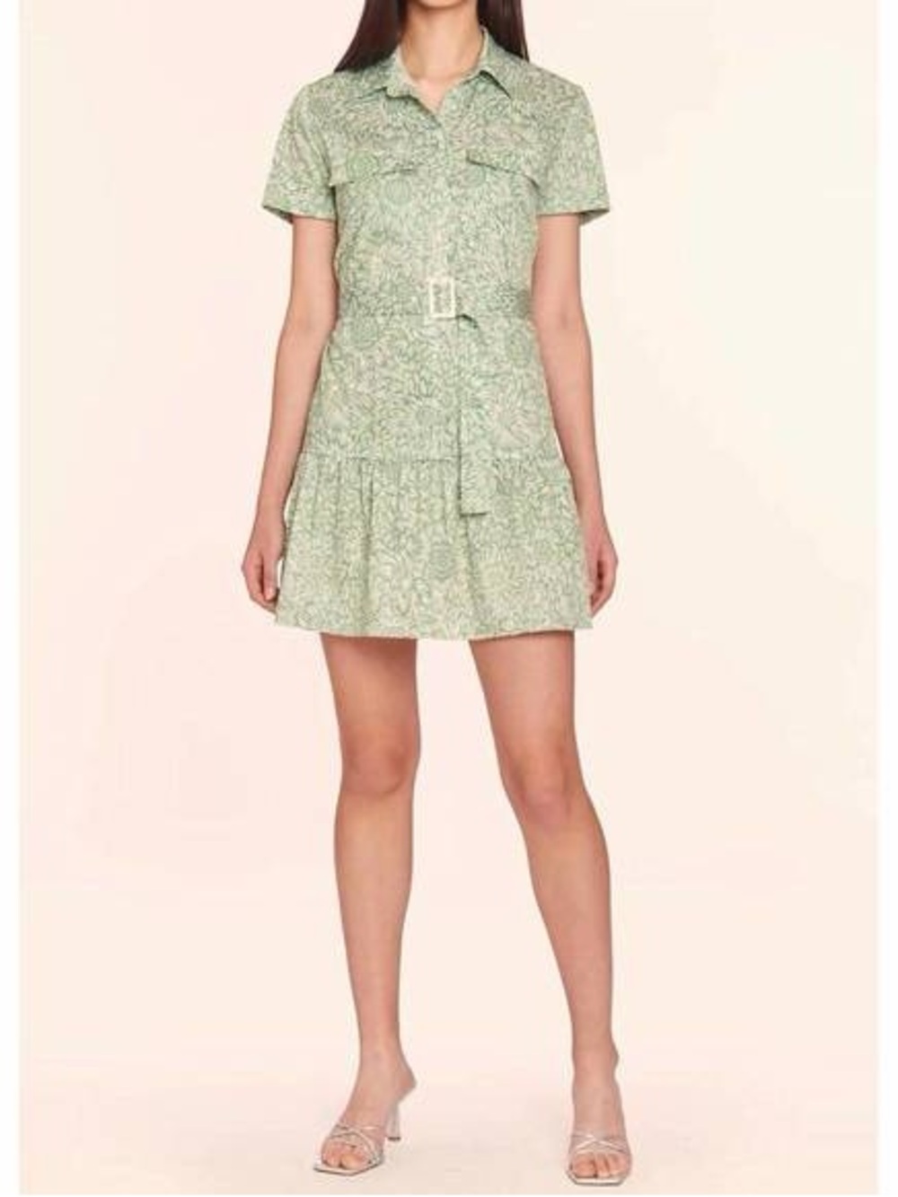 Amanda Uprichard Cathee Dress in Melrose Light Green White Floral Print NO BELT